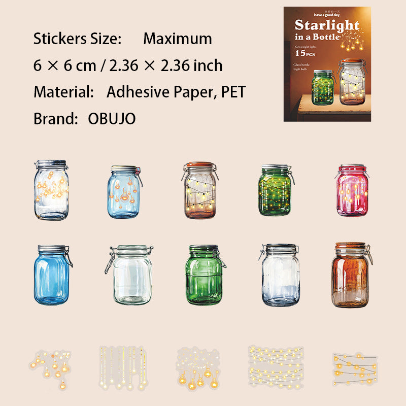 15 Pcs Lamp and Bottle PET Stickers PZXG