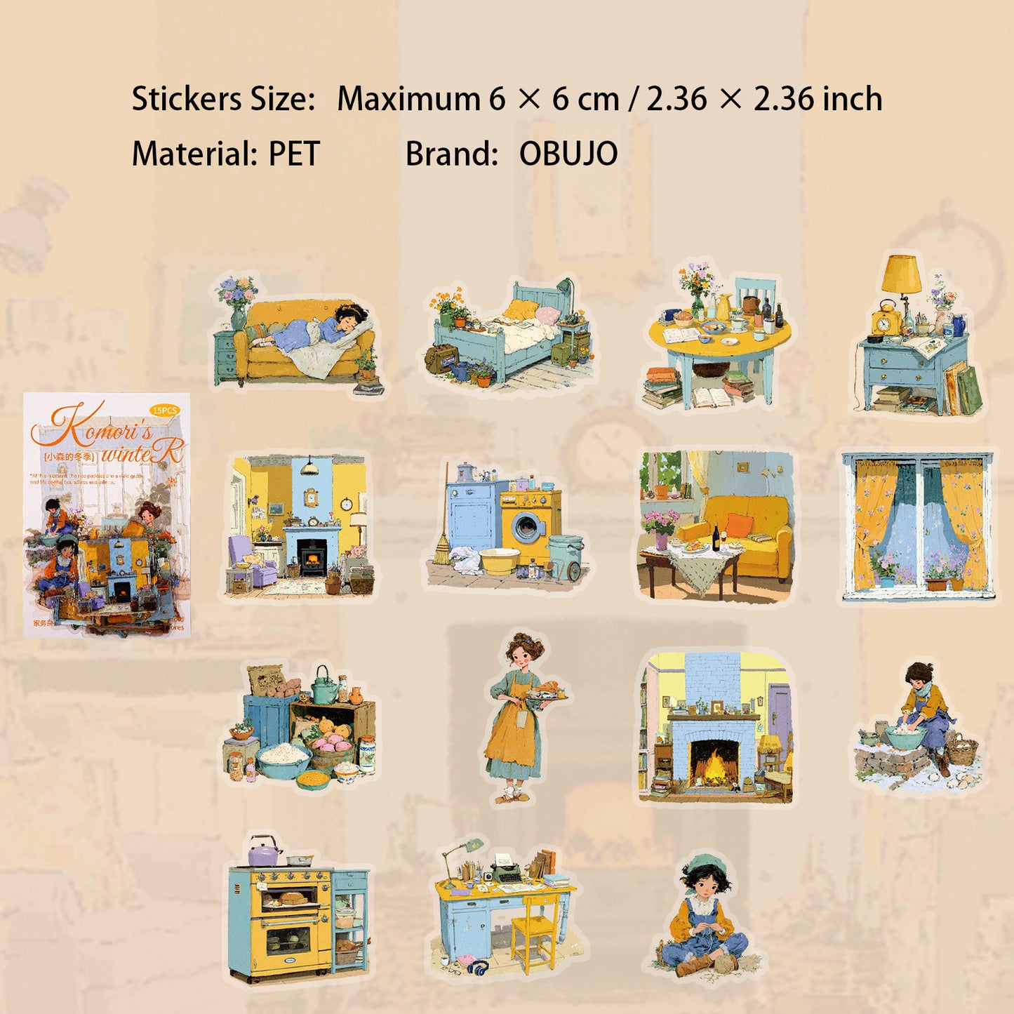 15 Pcs Winter Lifestyle PET Stickers XSDJ