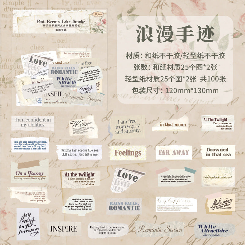 100 Pcs Vintage Jun Journal Stickers YYJM
