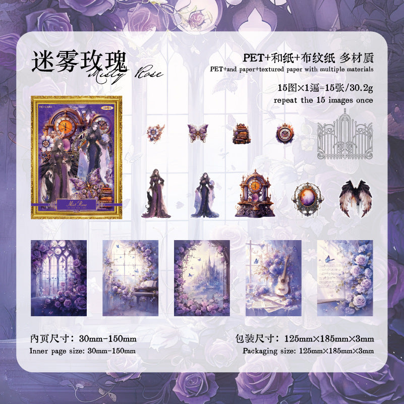 15 Pcs Paper and PET Stickers Mix Material MLMG