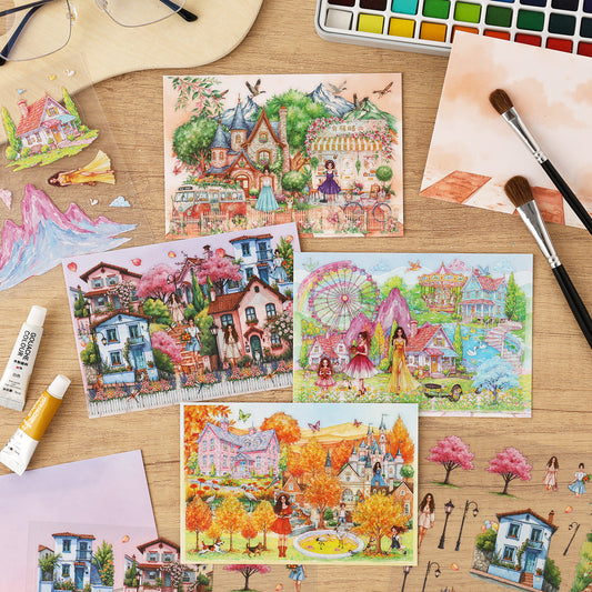 Fantasy Garden Manor Scene DIY Stickers Kit HYTL