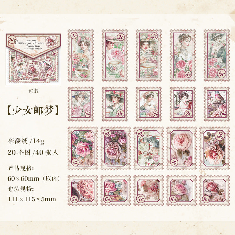 40 Pcs Postage Stamp PET Stickers HXYJ