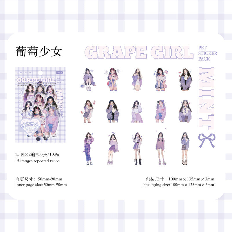 30 Pcs Fashion Girl PET Stickers DBASN