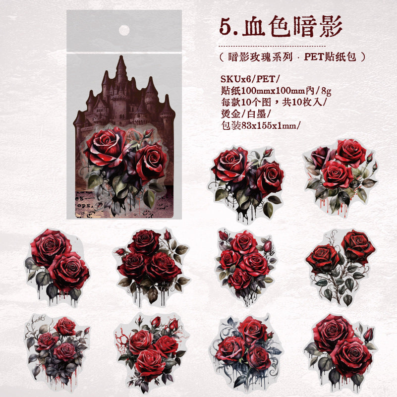 10 Pcs Dark Rose PET Stickers AYMG