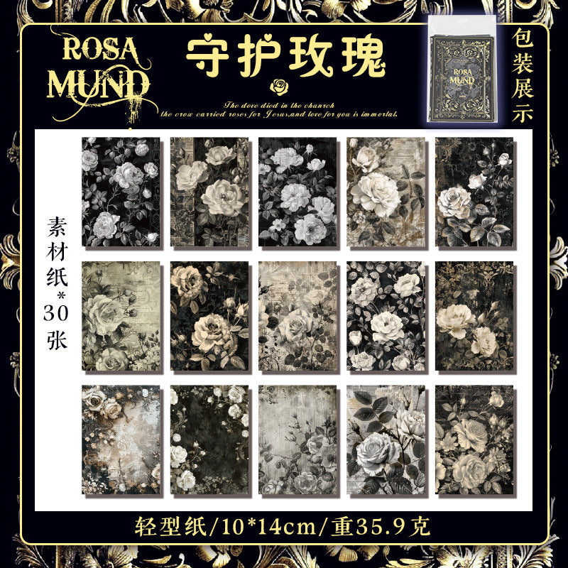 30 Pcs Rose Theme Scrapbook Paper MGZX