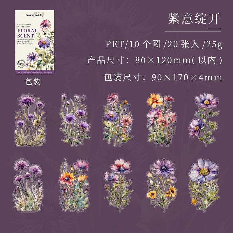 20 Pcs PET Flower Stickers HXMY