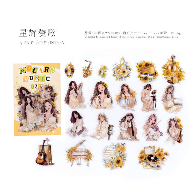 40 Pcs Musical Girl PET Stickers YYNZTJ