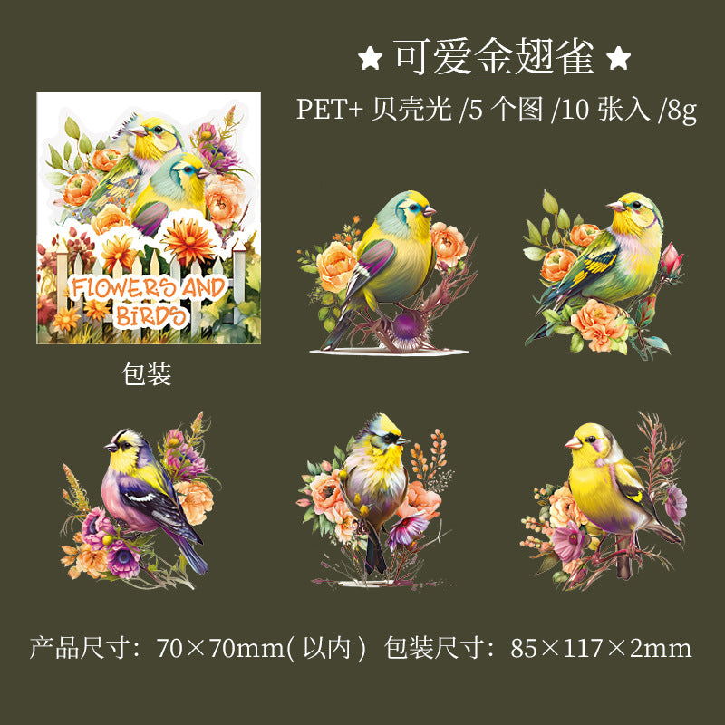 10 Pcs PET Bird Stickers HCFN