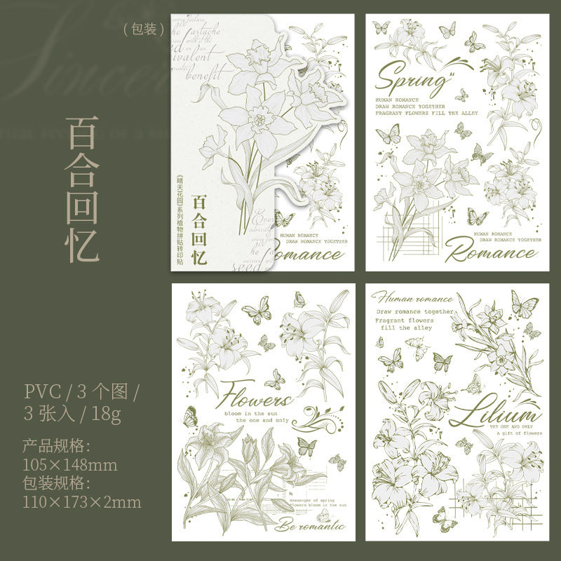 3 Pcs Flower Transfer Stickers QTHY