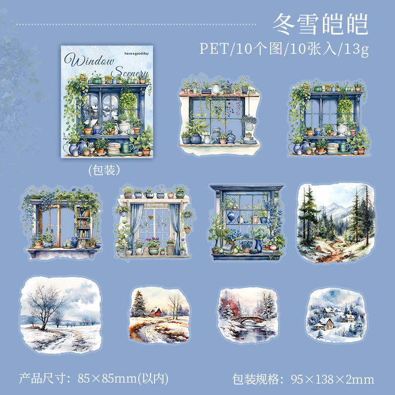 10 Pcs Windows Garden PET Stickers SJCJ