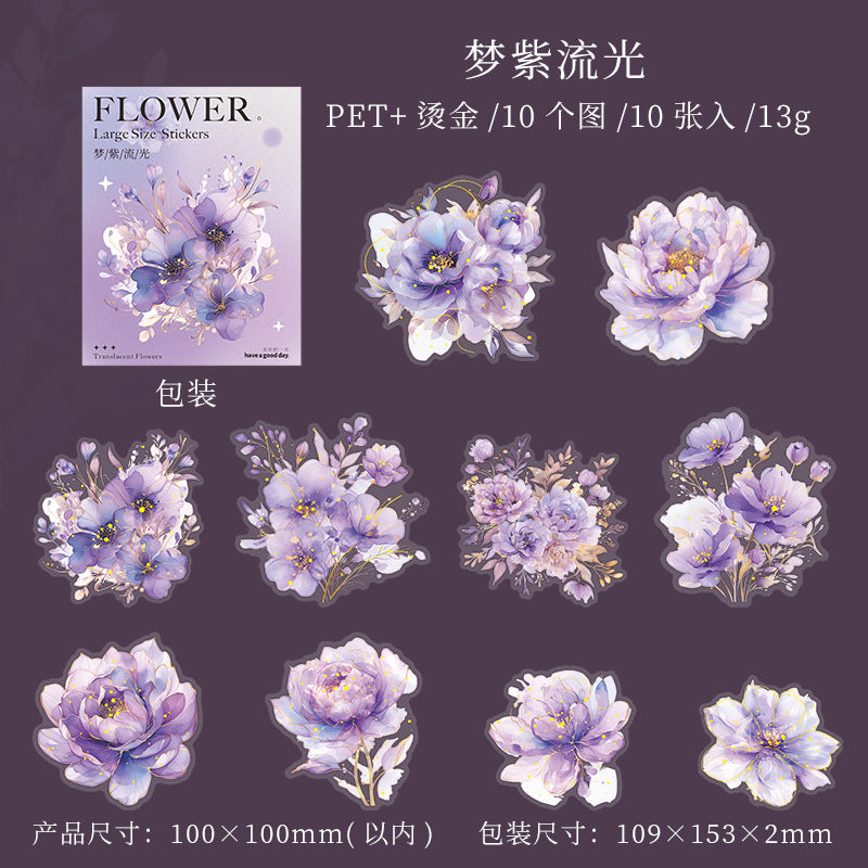 10 Pcs Large Size Flower PET Stickers BYHM