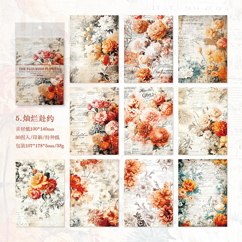 30 Pcs Floral Scrapbook Paper FHSY