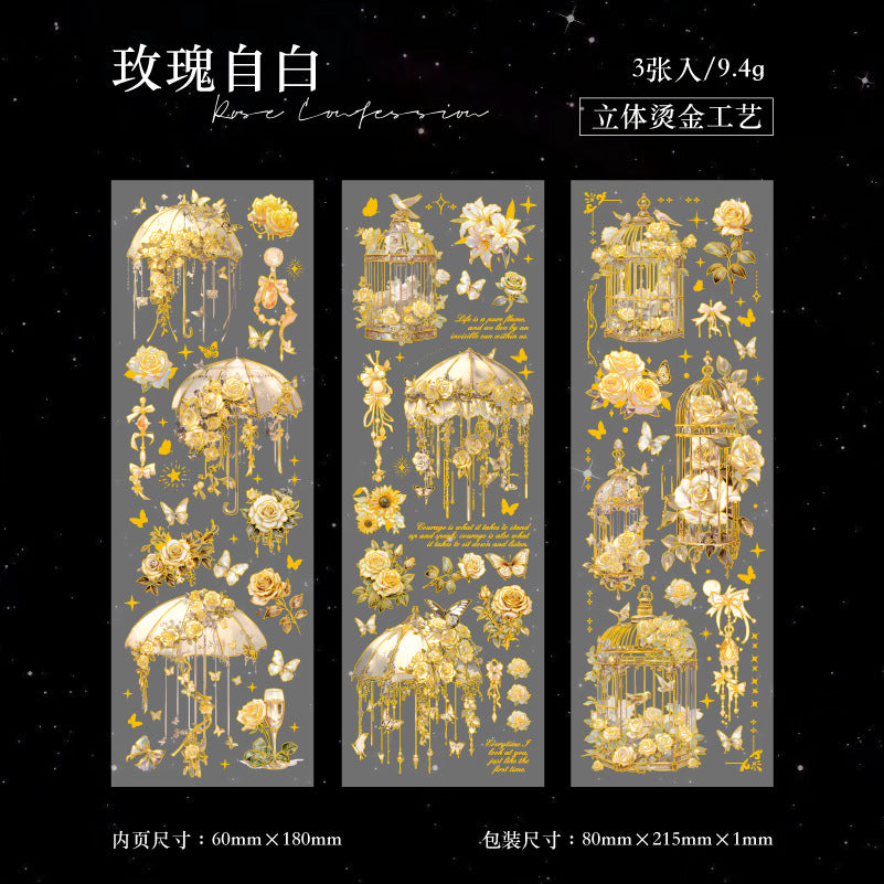 3 Pcs Rose Themed PET Stickers MGZY