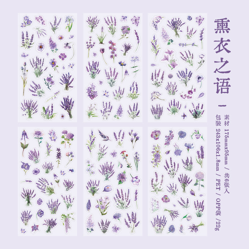 6 Sheets PET Flower Stickers HYCT