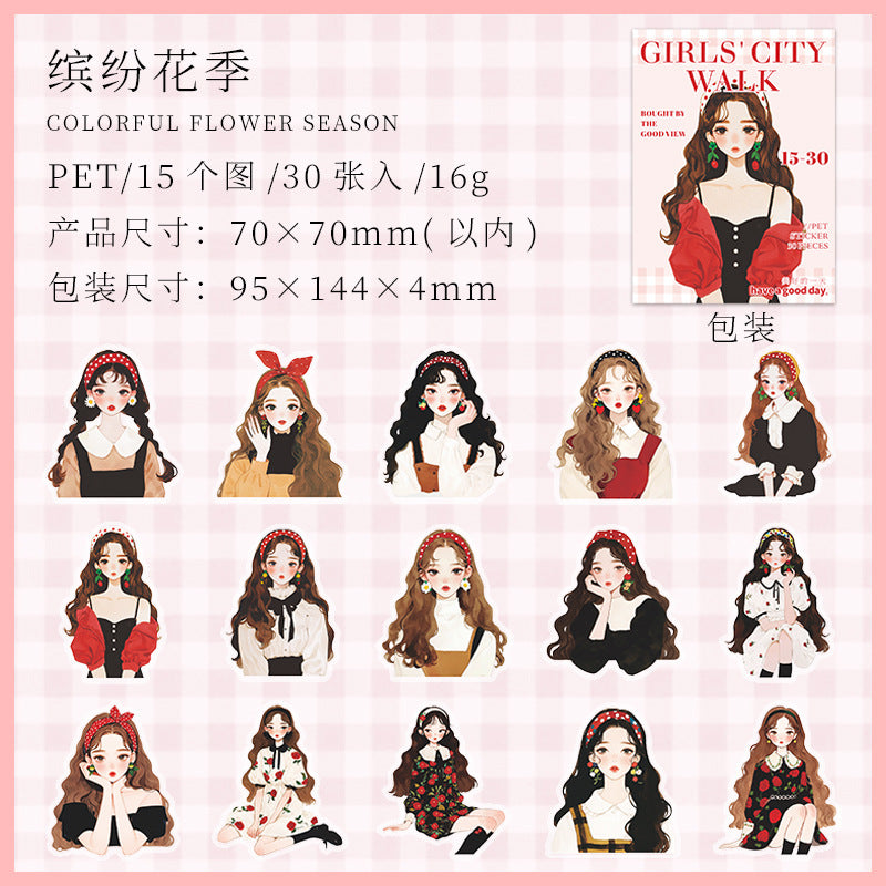 30 Pcs Fashion Girl PET Stickers SNDS