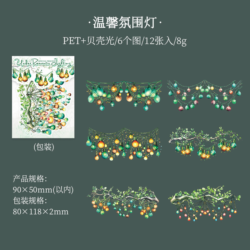 12 Pcs Night Light Theme PET Stickers LMDG