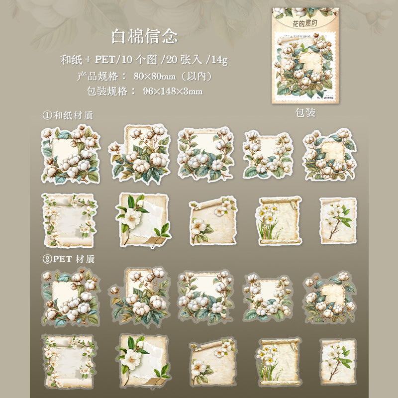 20 Pcs Flower Themed PET and Washi Stickers HDYY