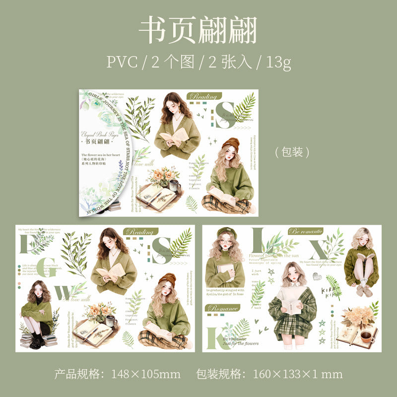 2 Pcs Flower and Girl Transfer Stickers XDDHH