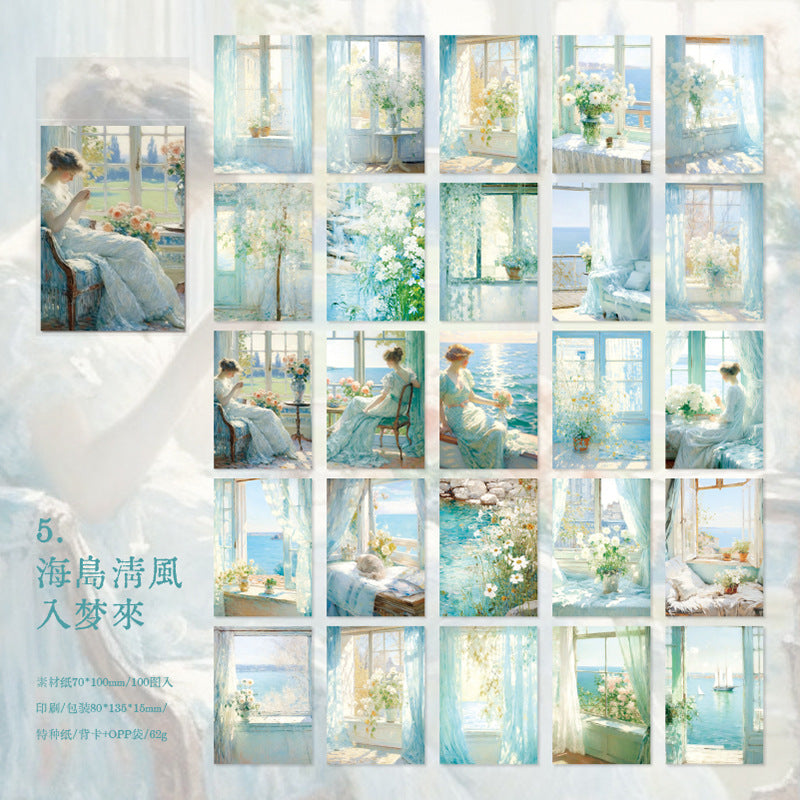 100 Pcs Oil Painting Scrapbook Paper YDRL