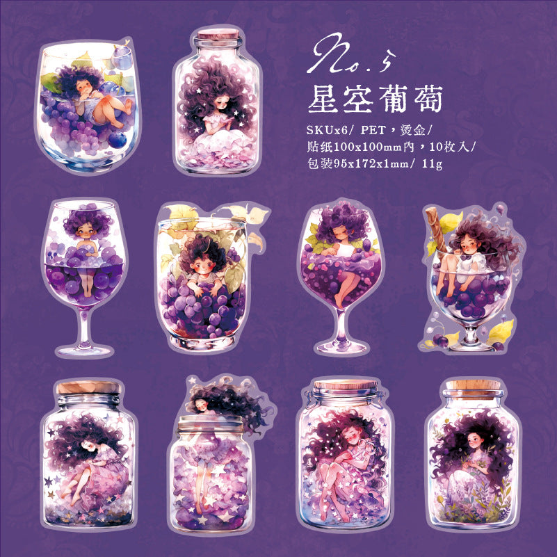 10 Pcs Girl in Bottle PET Stickers TWJX