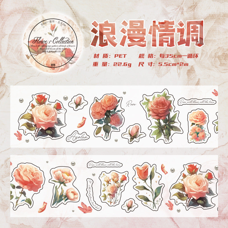 1 Roll Pre-cut PET Flower Stickers Tape HYJX