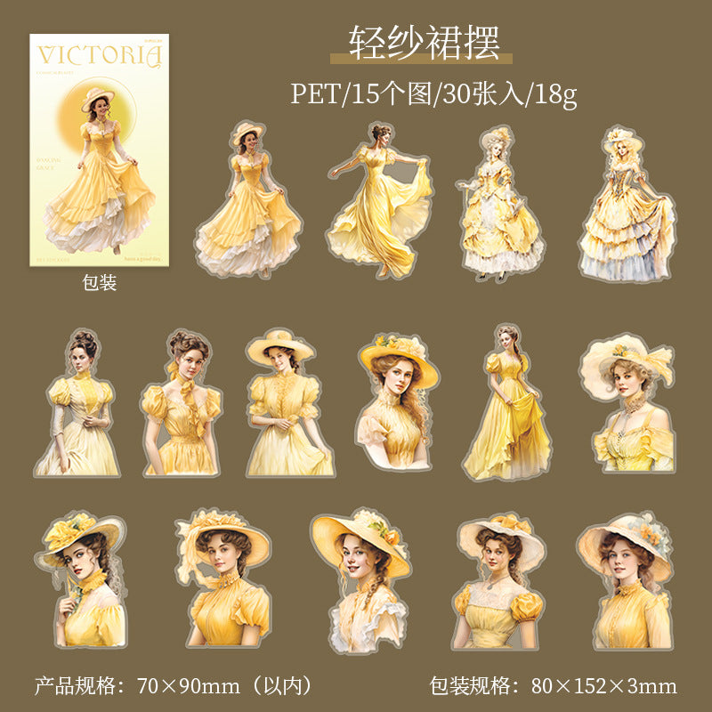 30 Pcs PET Vintage Lady Stickers GDJR