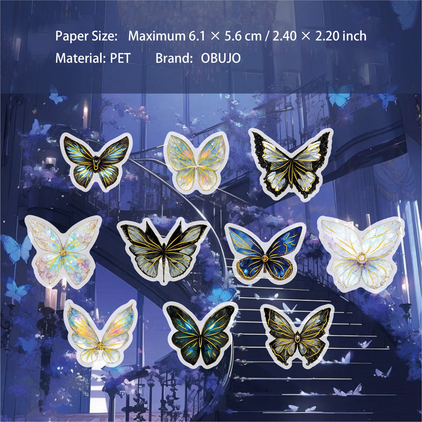 20 Pcs Glitter Butterfly Dragonfly PET Stickers KYXL