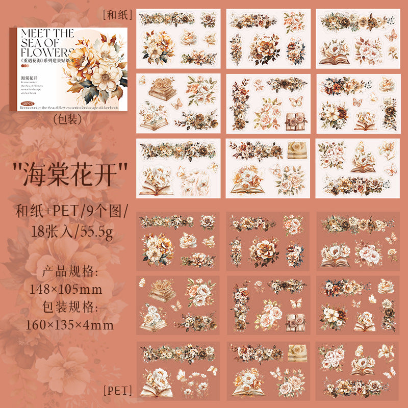 18 Sheets Flower Washi Stickers and PET Stickers CYHH