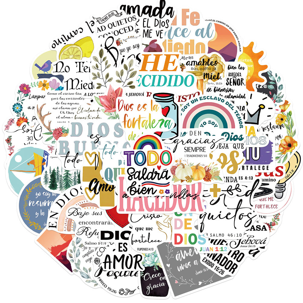 50 Pcs Vinyl Spanish Bible Stickers UU104