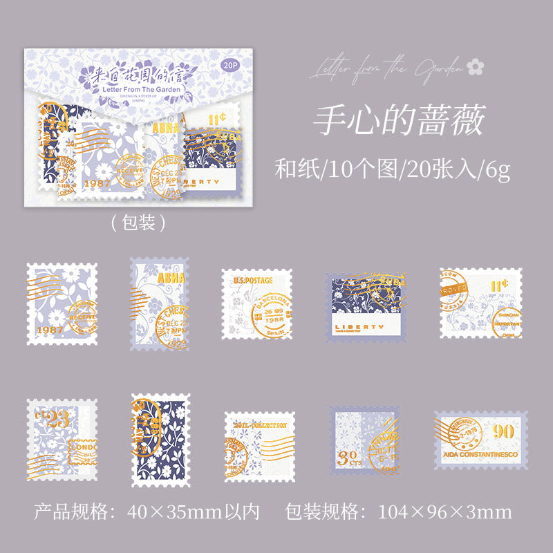 20 Pcs Floral Postage Stamp Stickers LZHY