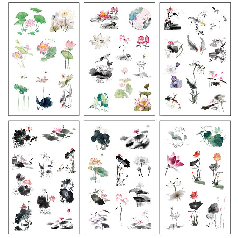 6 Pcs Ink Painting Style PET Stickers SMFX
