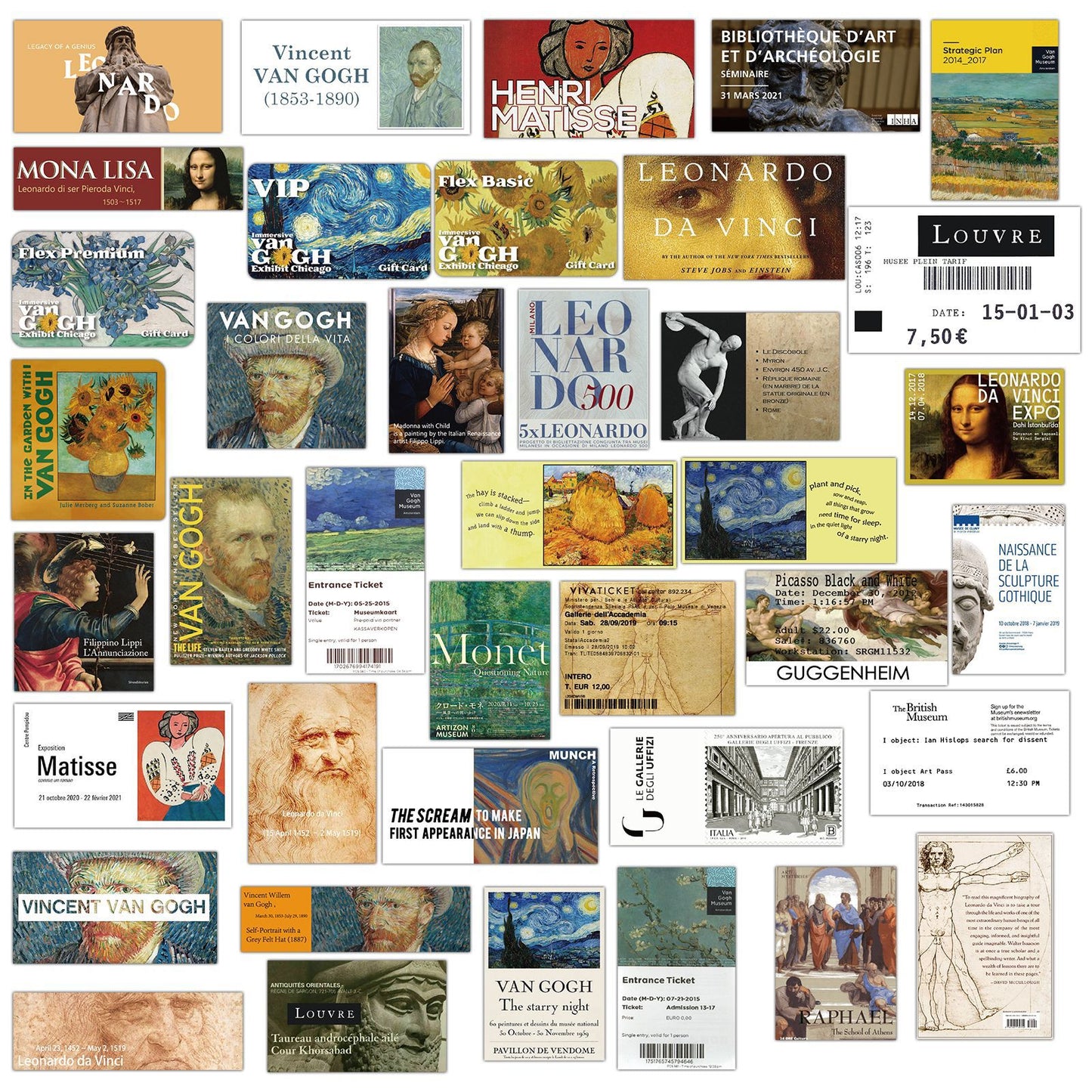 50 Pcs Vinyl Oil Painting Ticket Stickers HT189