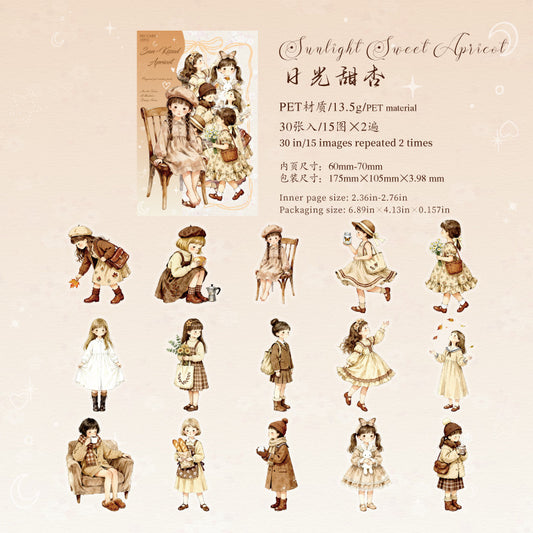 30 Pcs Cute Kawaii Little Girl PET Stickers XMTH