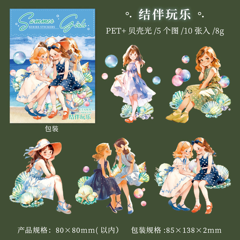 10 Pcs Summer Girl PET Stickers XRSN