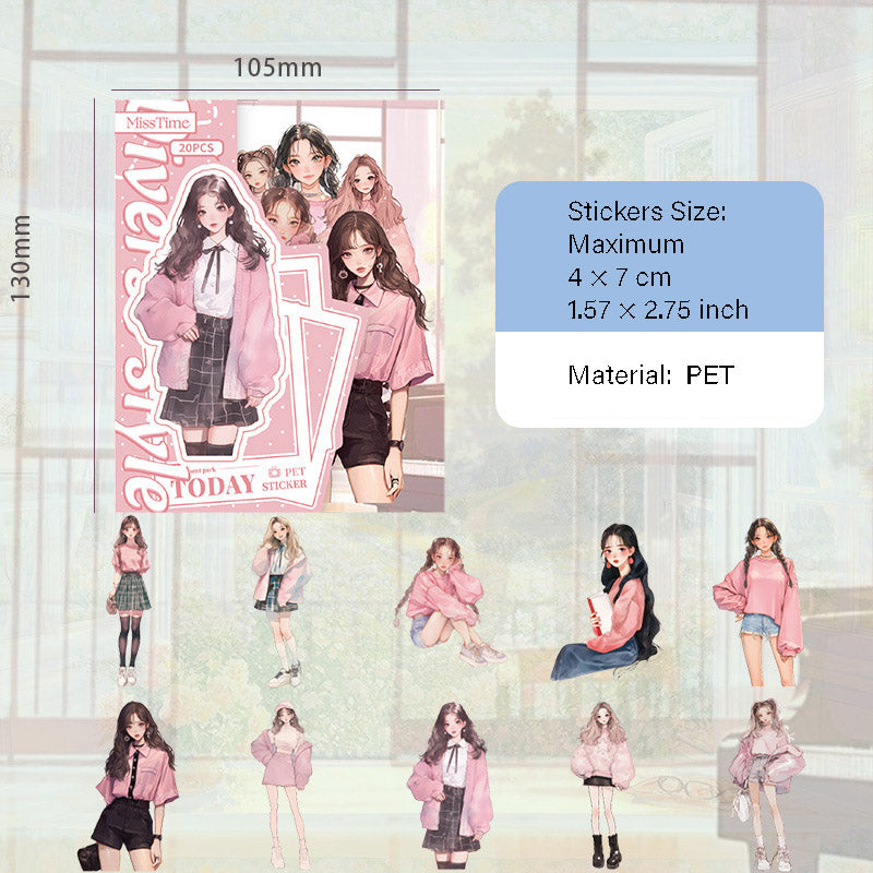 20 Pcs Fashion Girl PET Stickers DGSJ