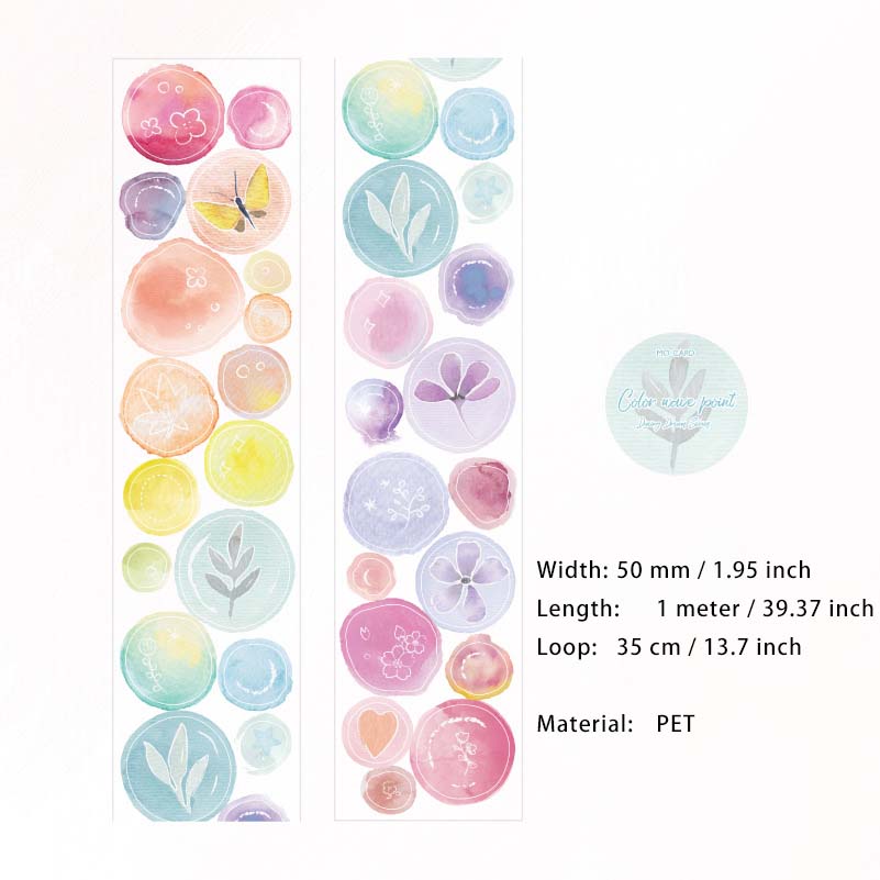 1 Roll Watercolor Journal Planner PET Stickers Tape YRMJ