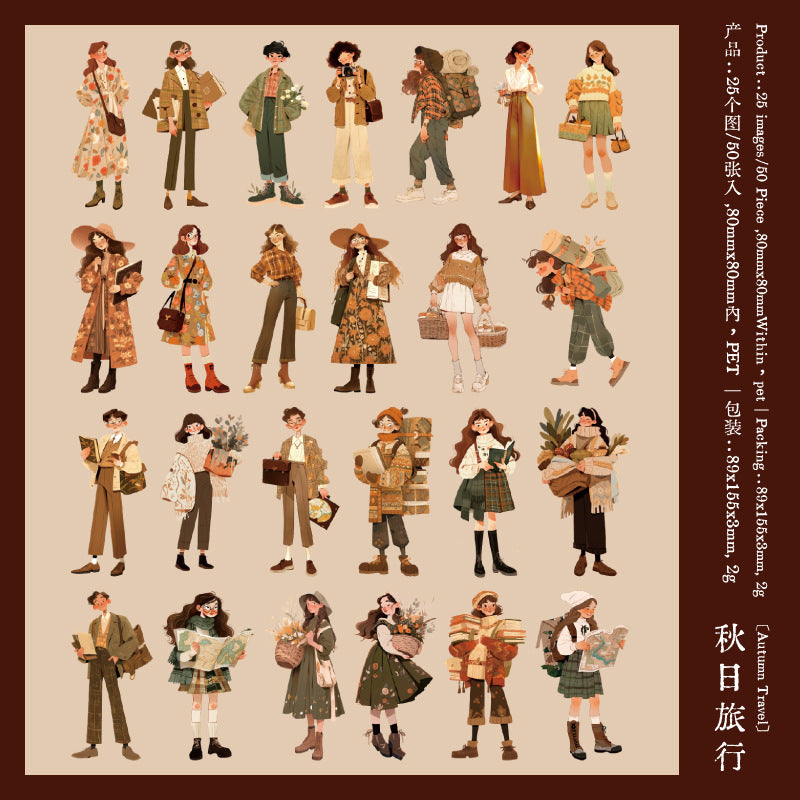 50 Pcs Cartoon Girl PET Stickers WNDY