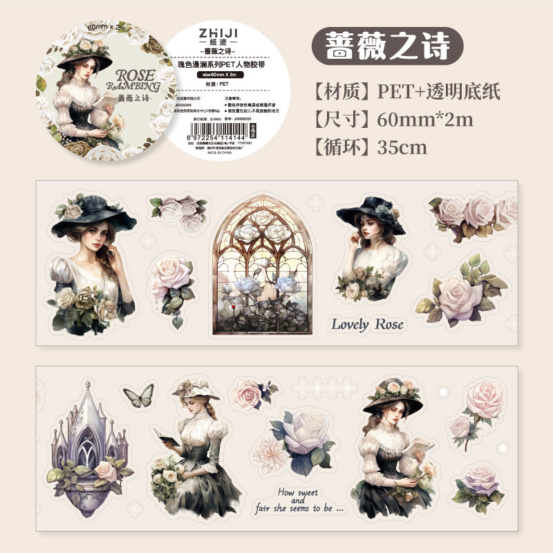 1 Roll Vintage Lady PET Stickers Tape GSLM