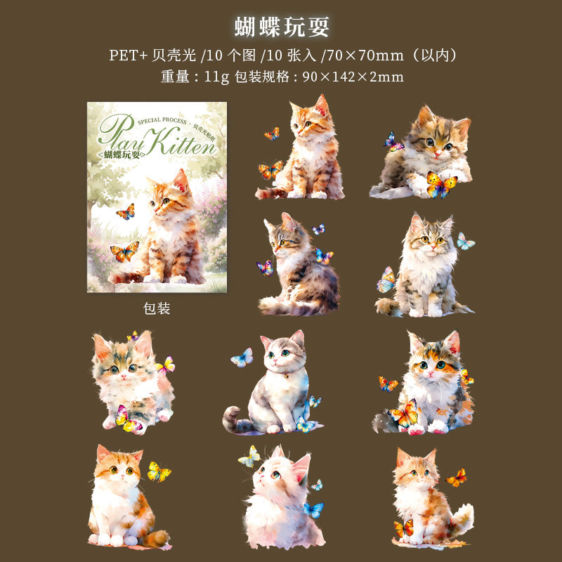 10 Pcs Cat PET Stickers WLXM