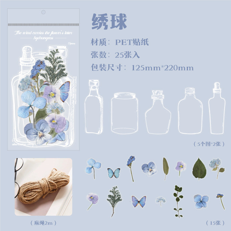 25 Pcs Bottle and Flowers PET Stickers FCHX