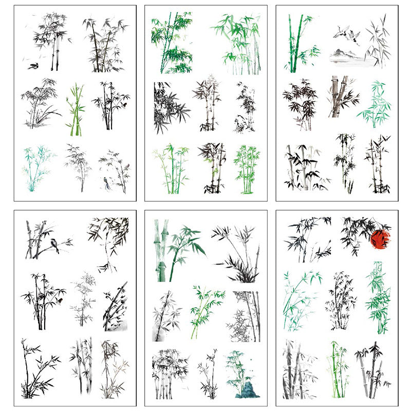 6 Pcs Ink Painting Style PET Stickers SMFX