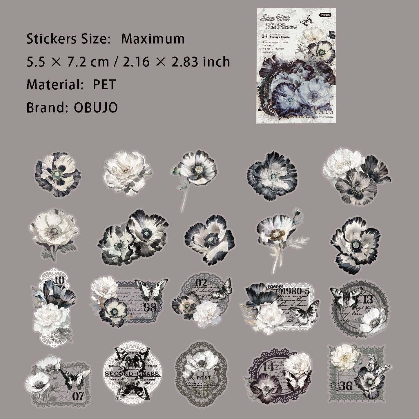 20 Pcs Flower PET Stikers YHGM