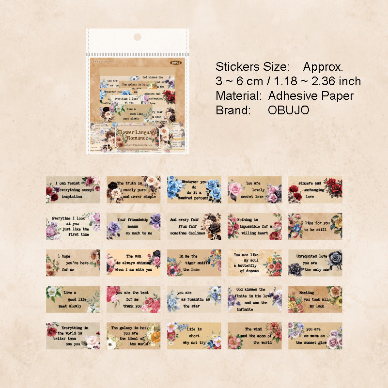 50 Pcs Vitnage Quote Words Stickers HYZS