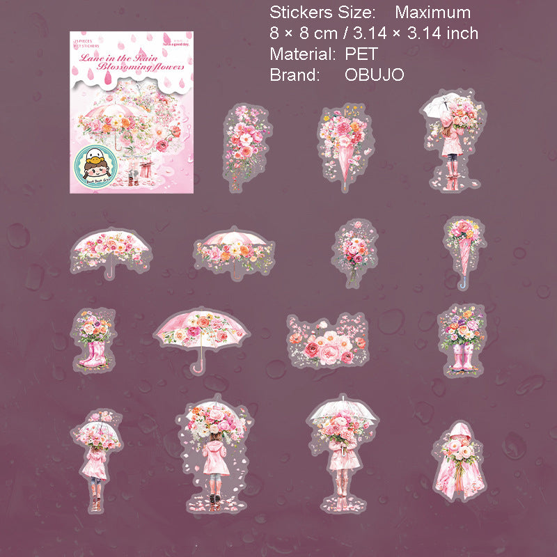 15 Pcs Rainy Theme PET Stickers YXHK
