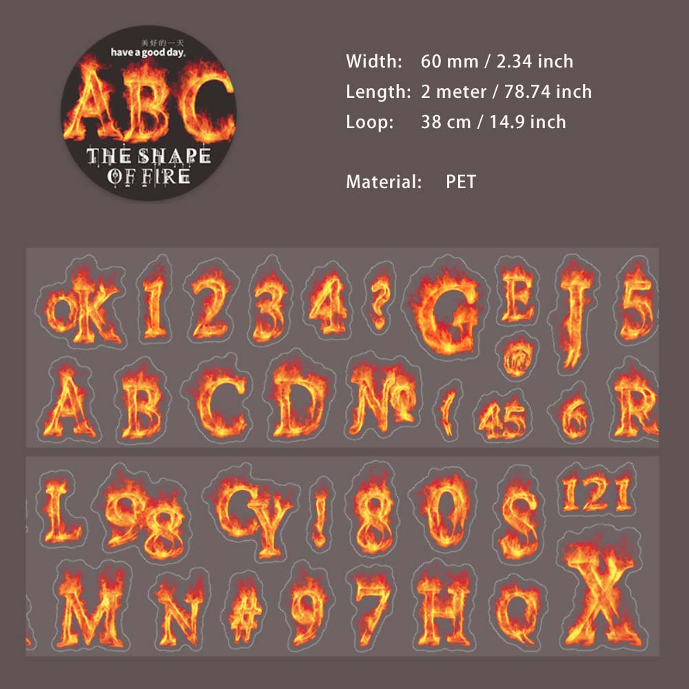 1 Roll Pre-cut Fire Theme PET Stickers Tape HDXZ