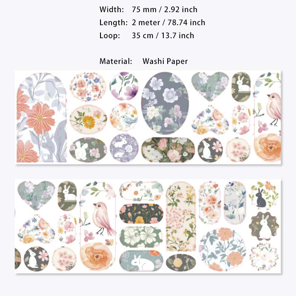 1 Roll Flower Theme Pre-cut Washi Stickers Tape HJQM