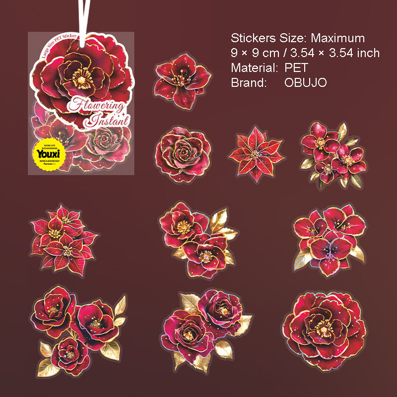10 Pcs Gold Foil Flower PET Stickers HKSJ
