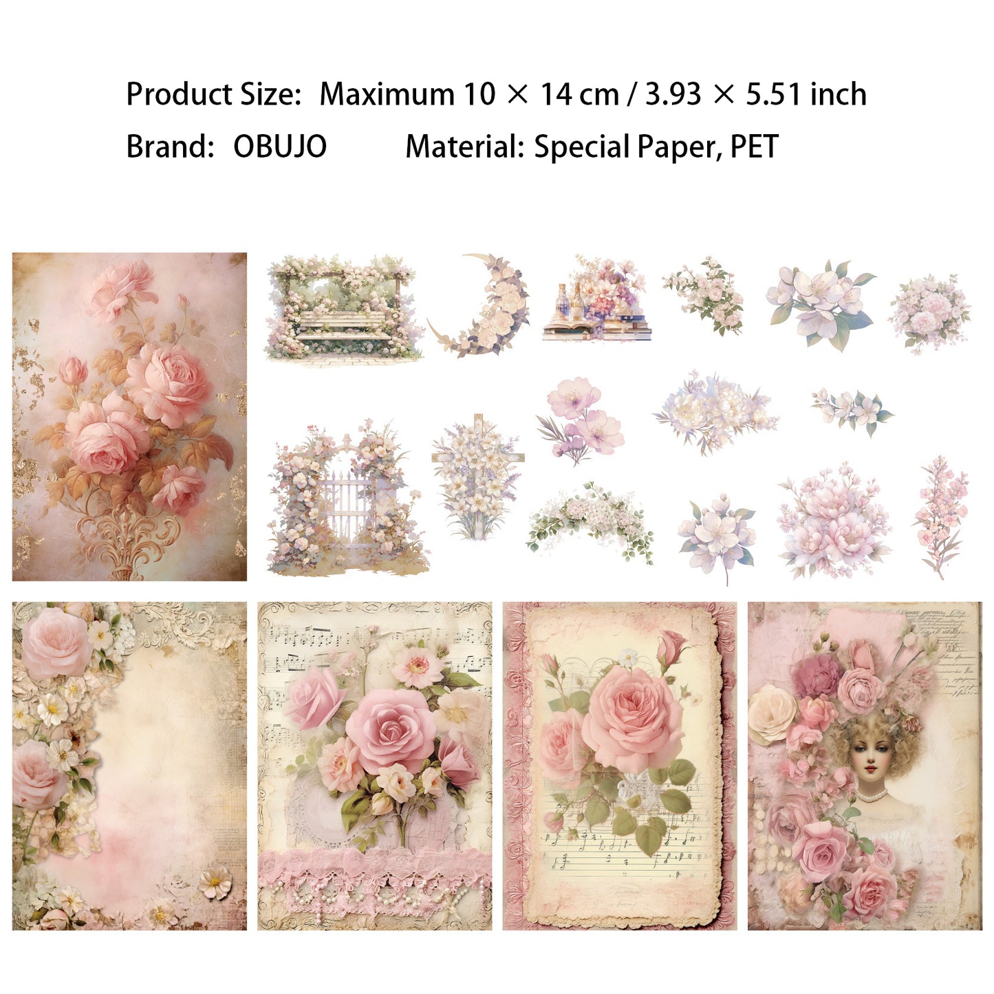 40 Pcs Floral Paper and Flower Stickers Kit MZXL