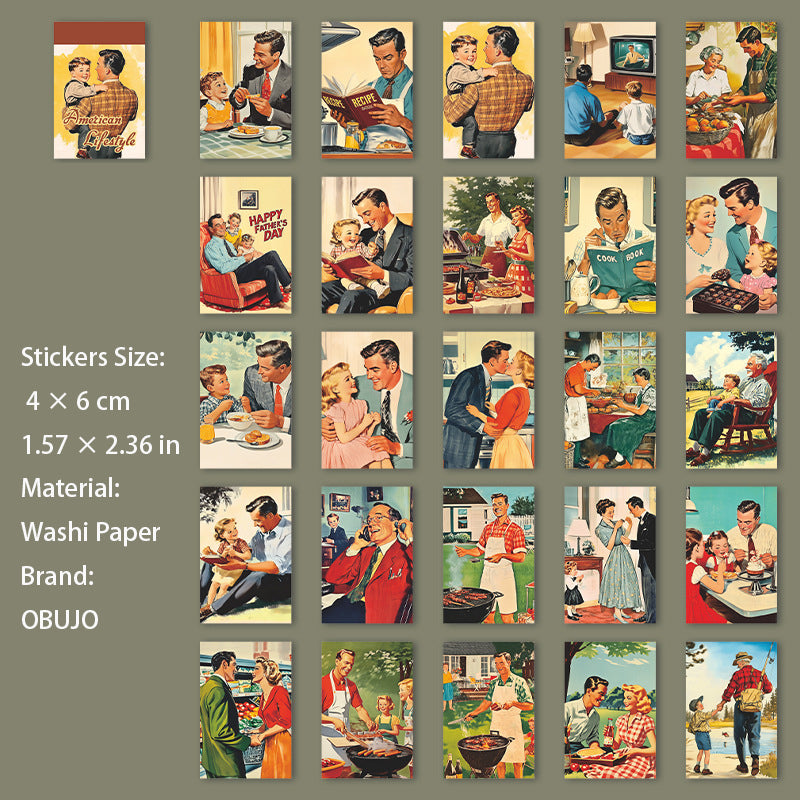 50 Sheets Retro American Lifestyle Washi Stickers Book MSSH