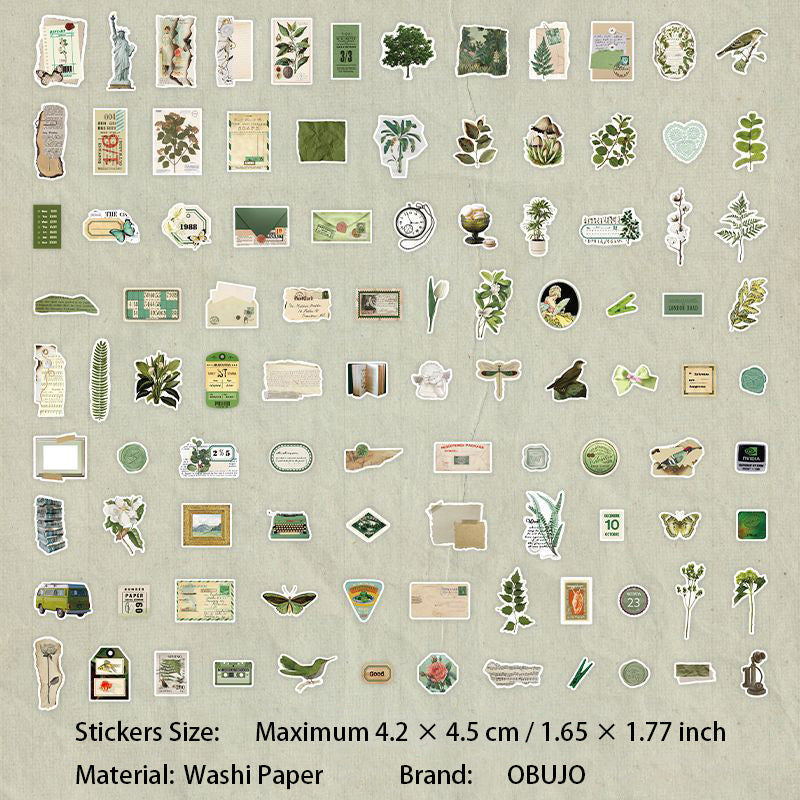 100 Pcs Vintage Journal Washi Stickers SSJC